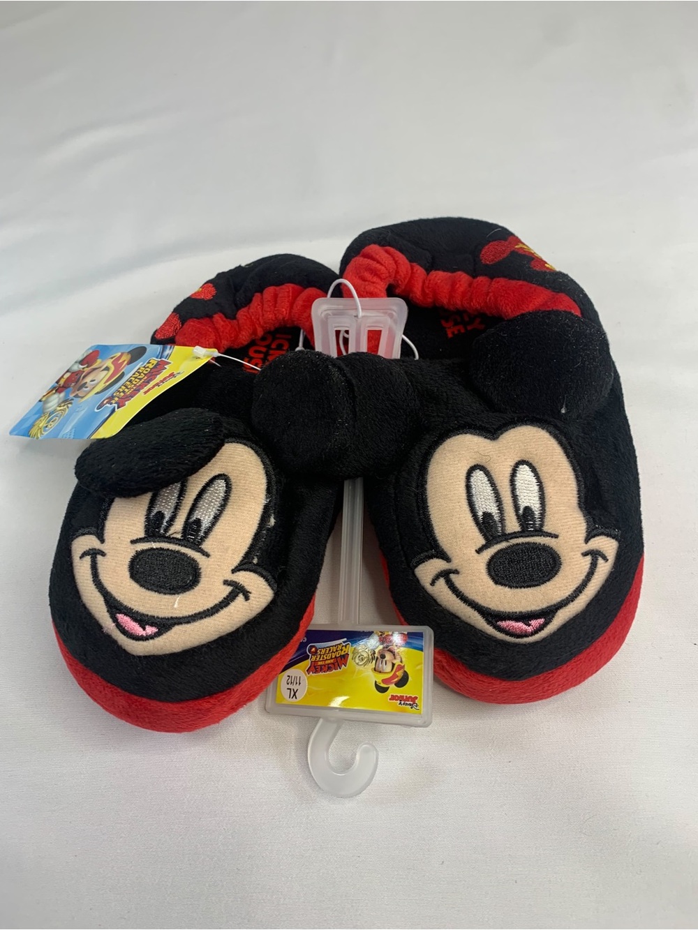 Disney Mickey Mouse Black and Red Plush Kids Footed Slippers
